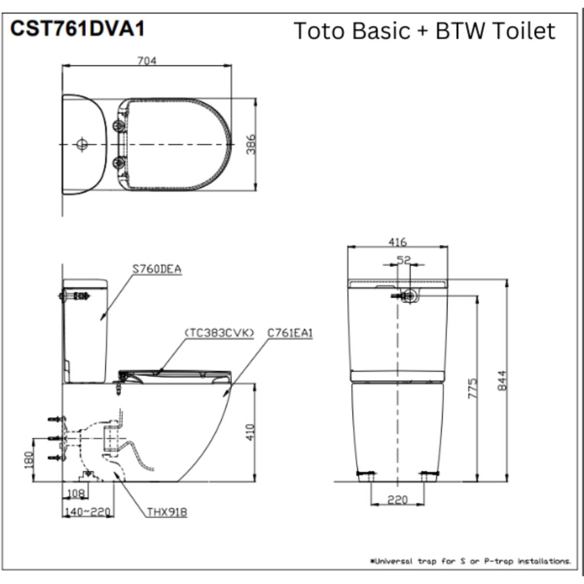 Toto Basic+ Toilet with S7 Washlet, D Shape Remote Control