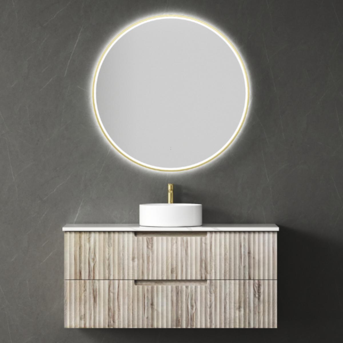 Windsor 900 Round Backlit LED Mirror w/ Demister Brushed Gold Frame